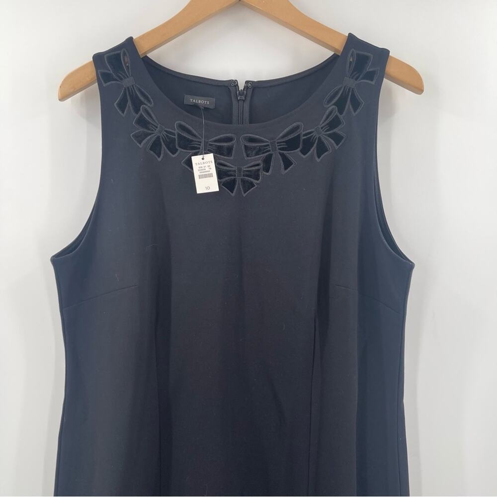 TALBOTS Dress Size 10 Bow Embroidered Cut Out Velvet Ponte Knit A-Line NWT Black - Picture 8 of 12